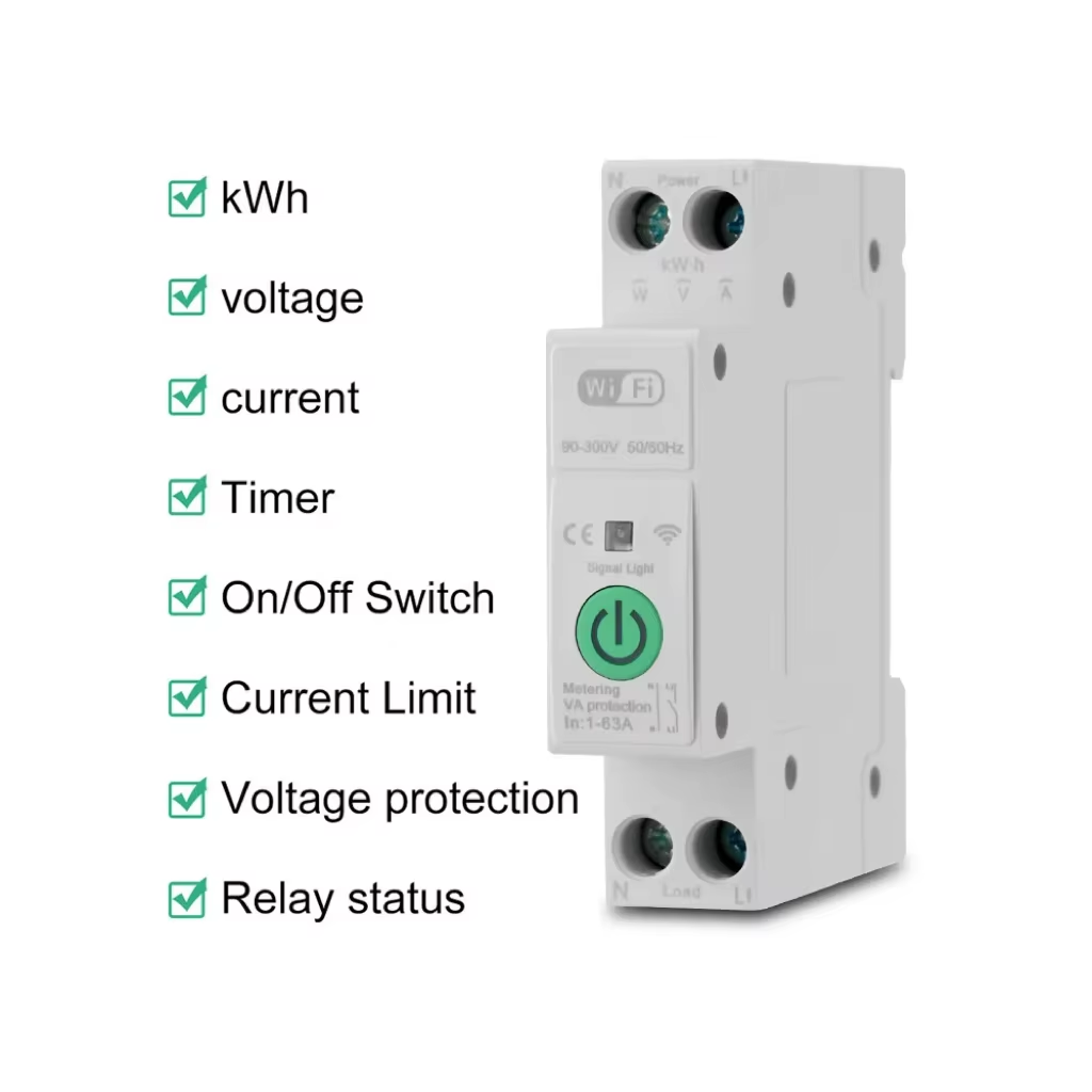 Disjoncteur Intelligent WiFi Tuya 1P+N 63A – Contrôle Vocal & Surveillance Énergétique