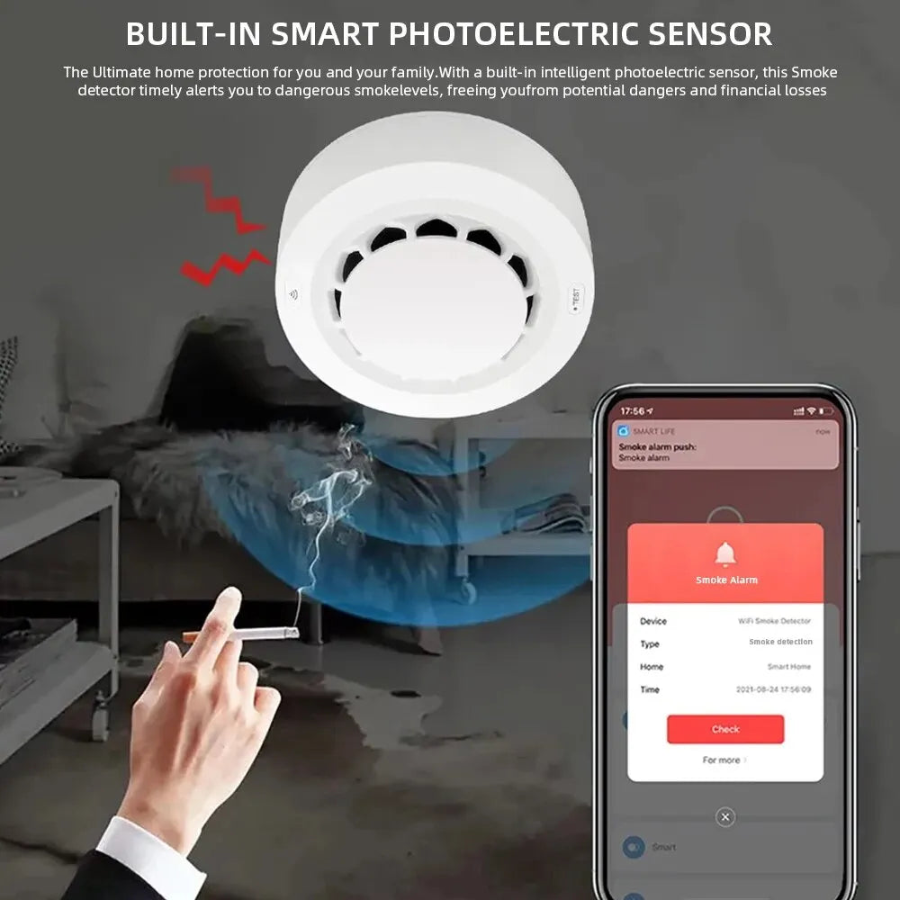 Détecteur de Fumée Intelligent WiFi Tuya – Alarme Incendie Connectée