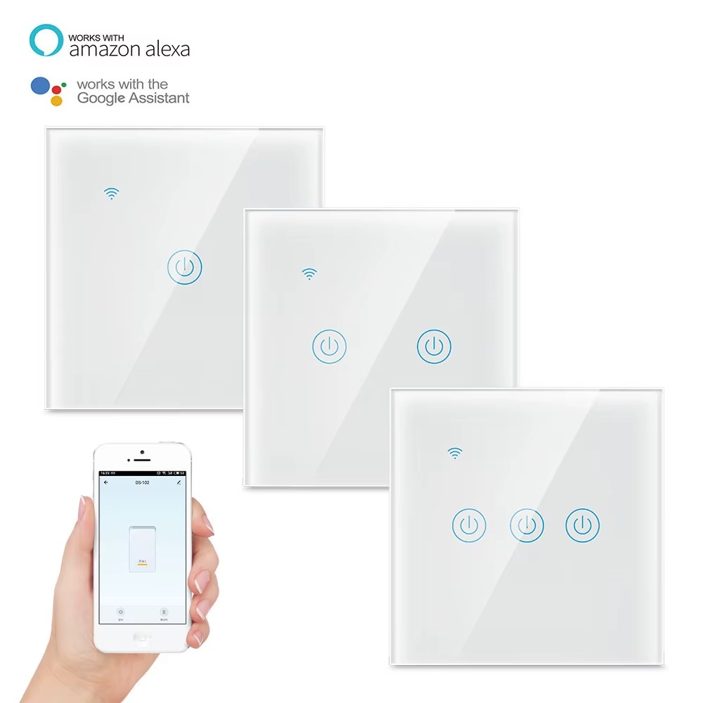 Panneau Mural Intelligent WiFi Standard EU avec Interrupteur Tactile 1/2/3/4 Voies – Contrôle Vocal