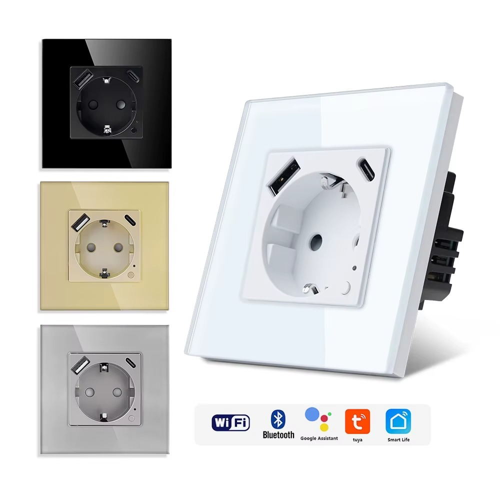 Prise Murale Intelligente Wi-Fi Tuya avec Ports USB-A & USB-C – Contrôle Vocal et Mesure d'Énergie