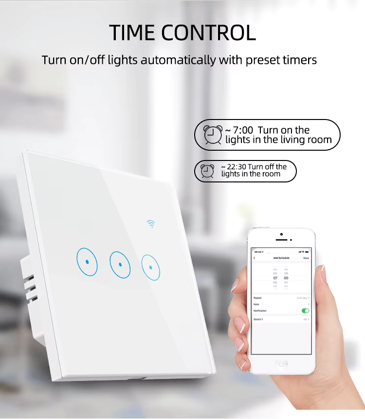 Panneau Mural Intelligent WiFi Standard EU avec Interrupteur Tactile 1/2/3/4 Voies – Contrôle Vocal