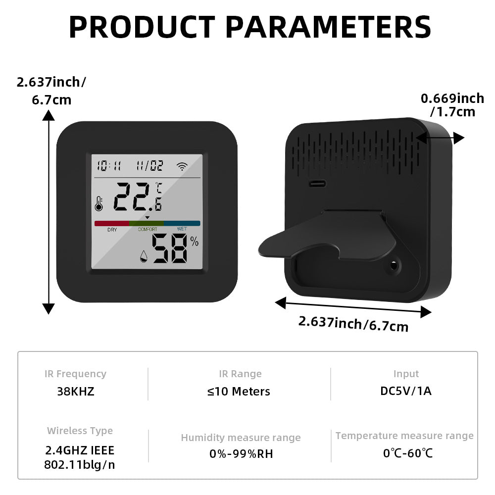 Télécommande Universelle IR WiFi Tuya avec Capteur de Température et d’Humidité