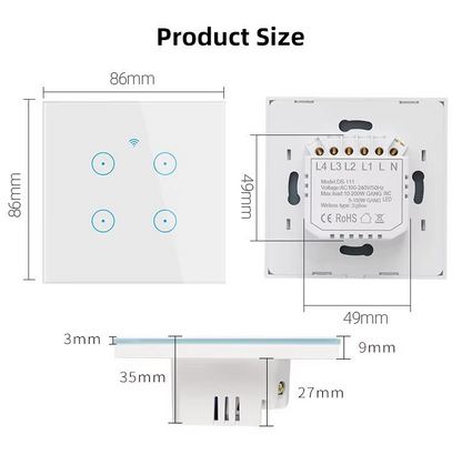 Panneau Mural Intelligent WiFi Standard EU avec Interrupteur Tactile 1/2/3/4 Voies – Contrôle Vocal