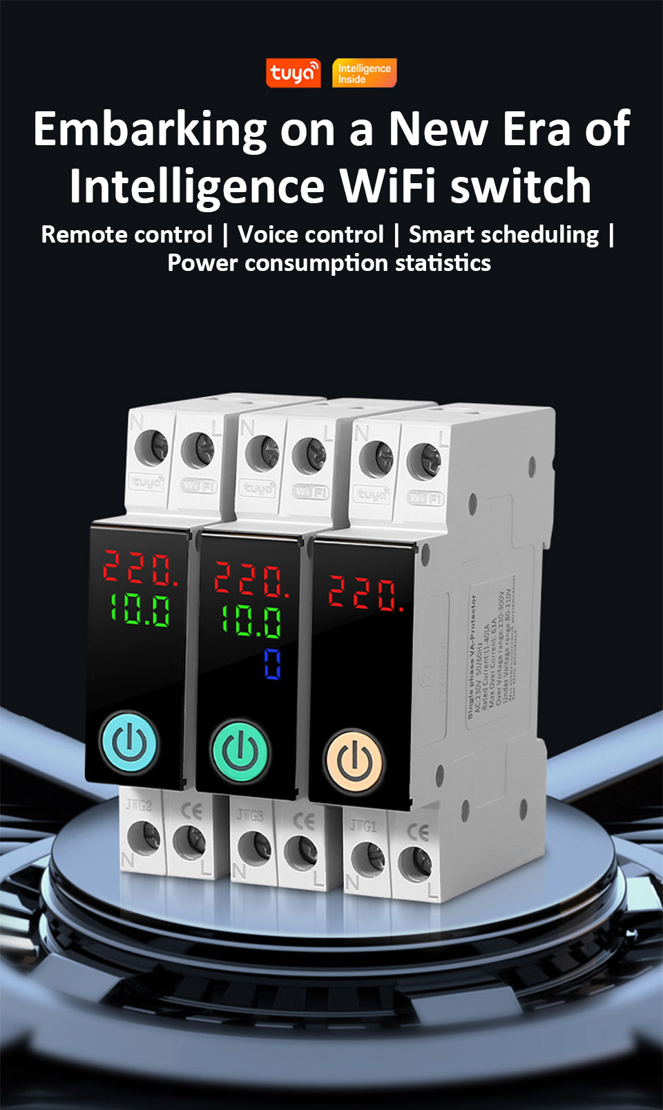 Disjoncteur WiFi Tuya 63A avec Suivi de Consommation