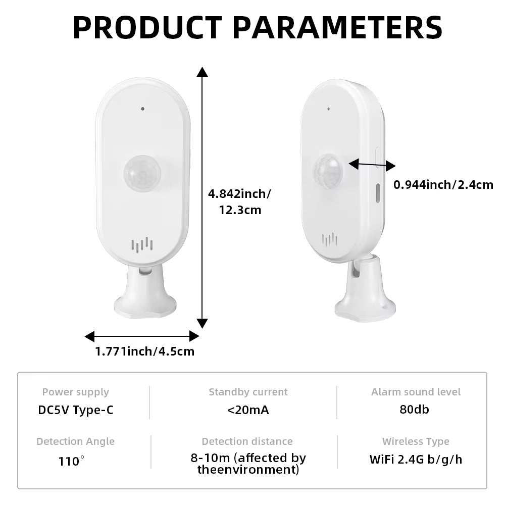 Capteur de Mouvement PIR Wi‑Fi Tuya – Sécurité Intelligente & Notifications Instantanées