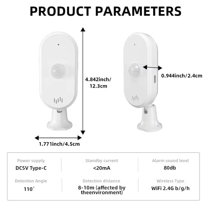 Capteur de Mouvement PIR Wi‑Fi Tuya – Sécurité Intelligente & Notifications Instantanées