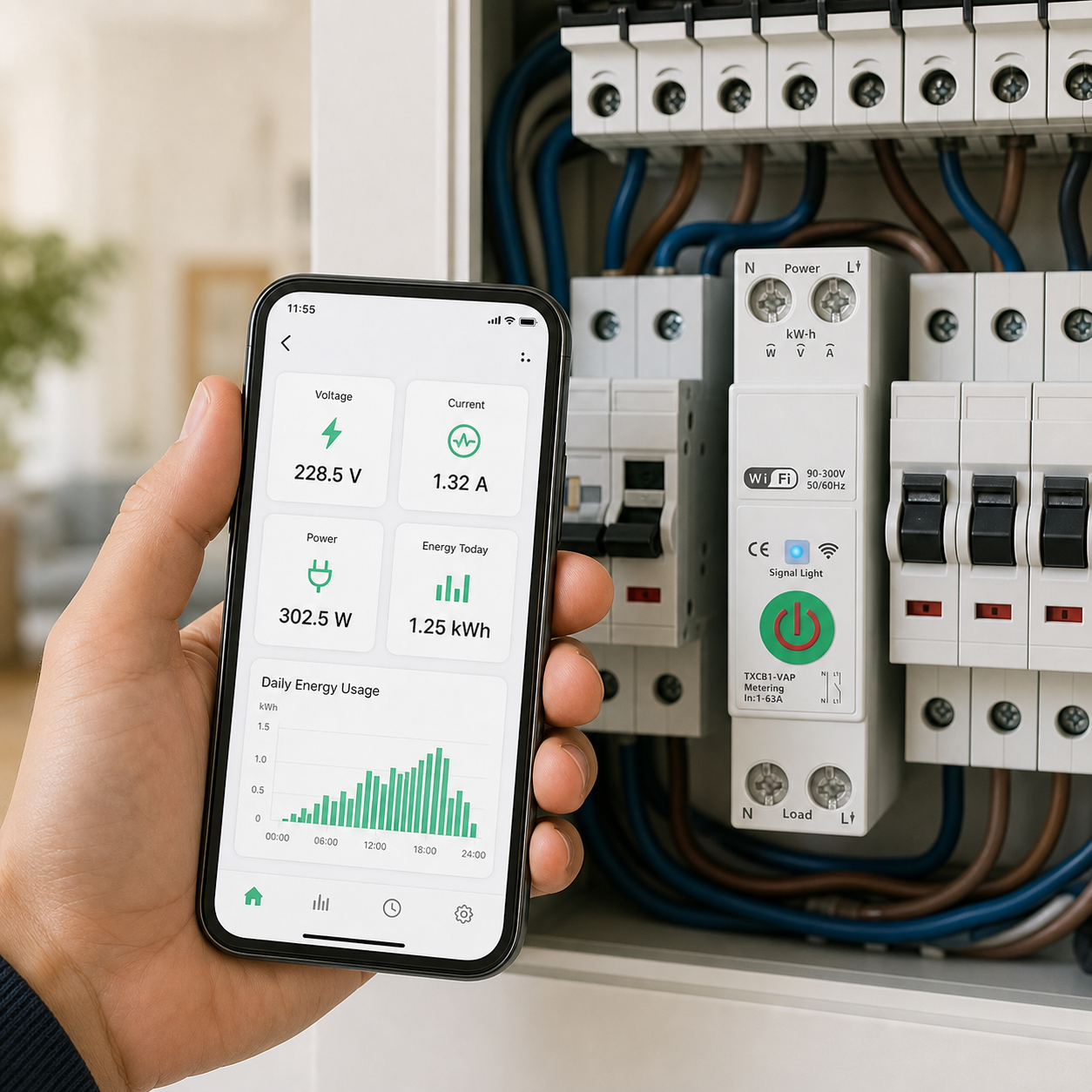 Suivi de la consommation électrique sur smartphone avec un disjoncteur WiFi