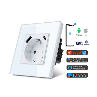Prise Murale Intelligente Wi-Fi Tuya avec Ports USB-A & USB-C – Contrôle Vocal et Mesure d'Énergie